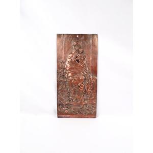 "the Madonna Of The Olive Tree," A Late 19th-century Art Nouveau Copper Wall Plaque