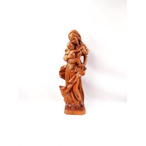 Virgin And Child, Carved From Linden Wood, German, Religious Art From Tyrol, Mid-20th Century