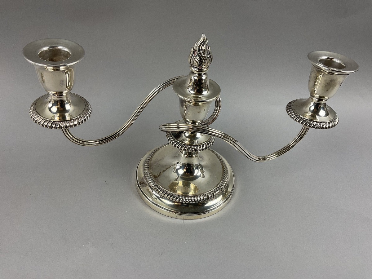 Pair Of Silver-plated Metal Candlesticks -photo-2