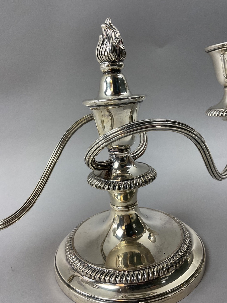 Pair Of Silver-plated Metal Candlesticks -photo-3