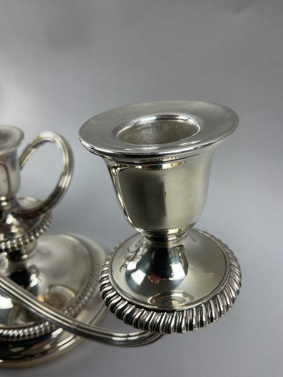 Pair Of Silver-plated Metal Candlesticks -photo-4