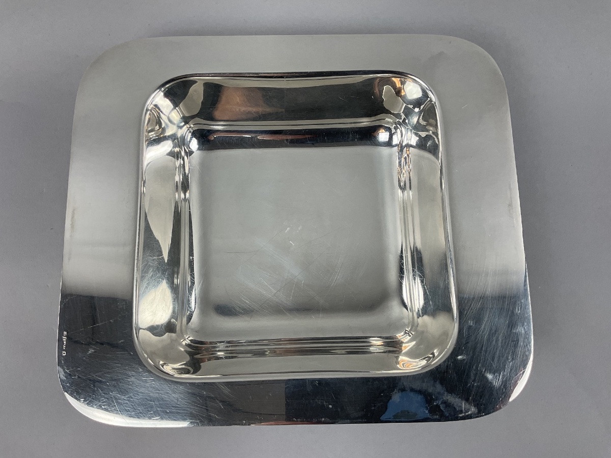 Art Deco Style Square Vegetable Dish/dish In Silver Metal-photo-1
