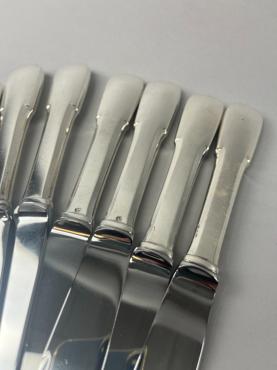 12 Single-plate Table Knives In Silver Metal -photo-2