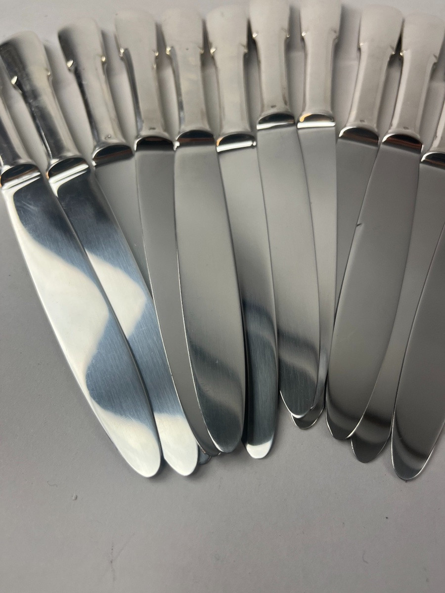12 Single-plate Table Knives In Silver Metal -photo-3