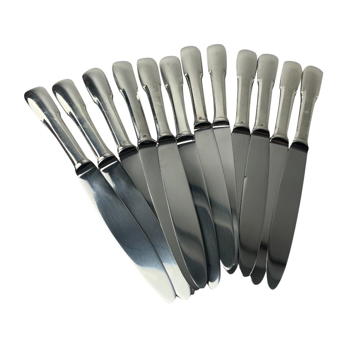 12 Single-plate Table Knives In Silver Metal 