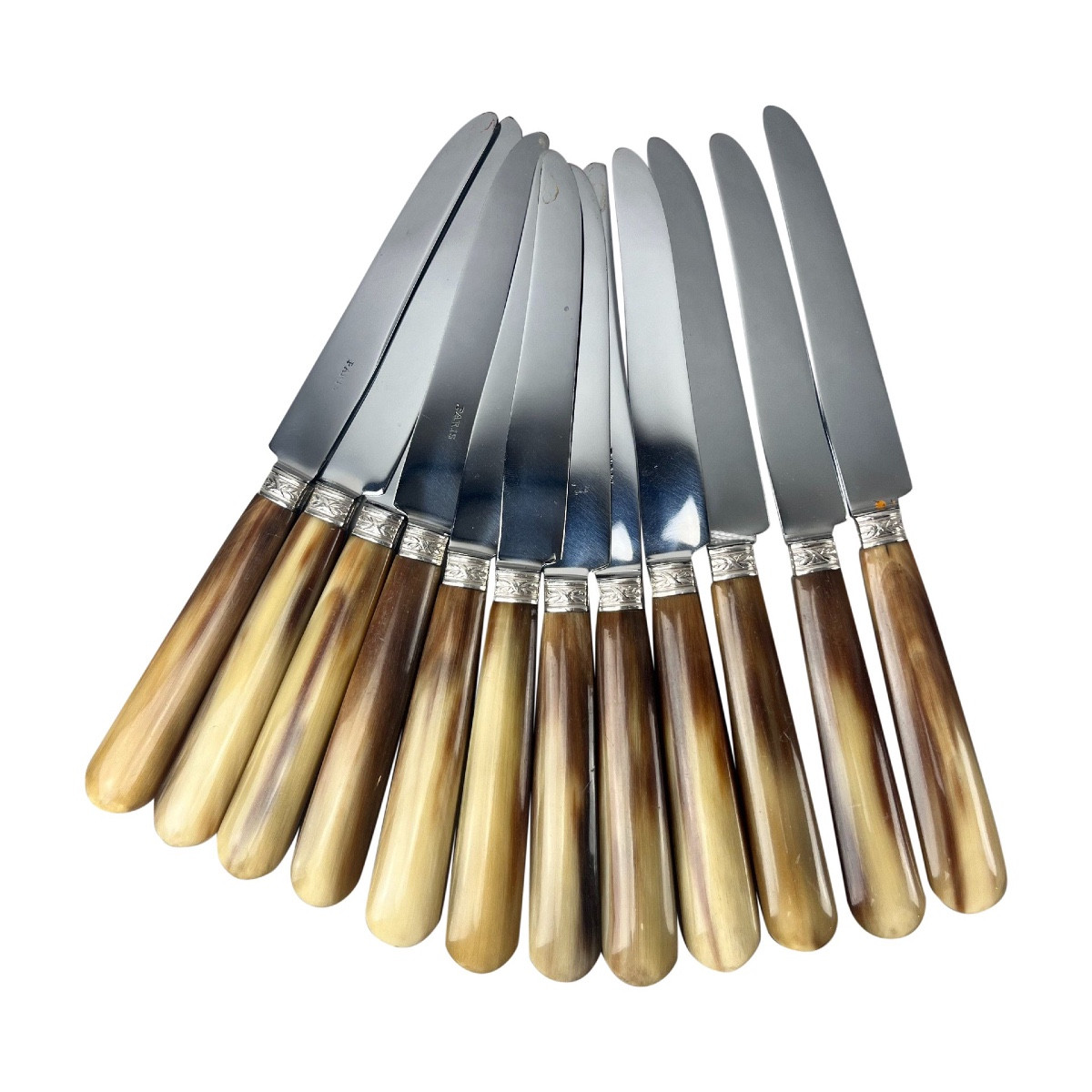 12 Cheese Knives With Horn Handles 