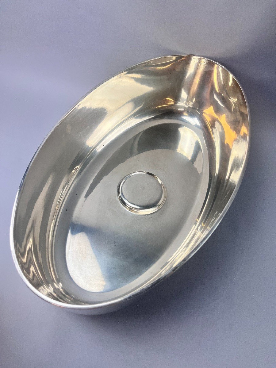 Cloche de service ovale  en métal argenté -photo-3