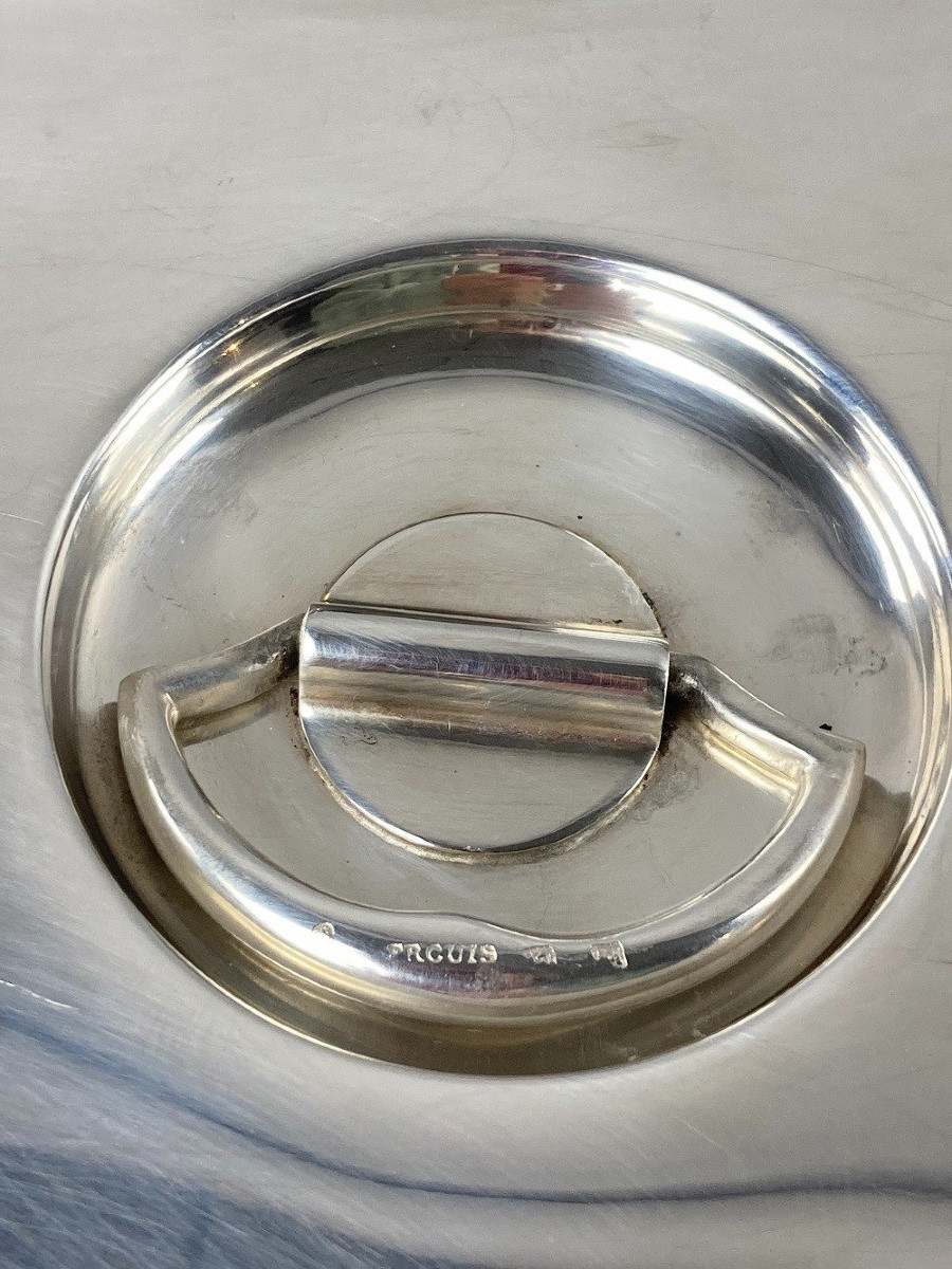 Cloche de service ovale  en métal argenté -photo-4