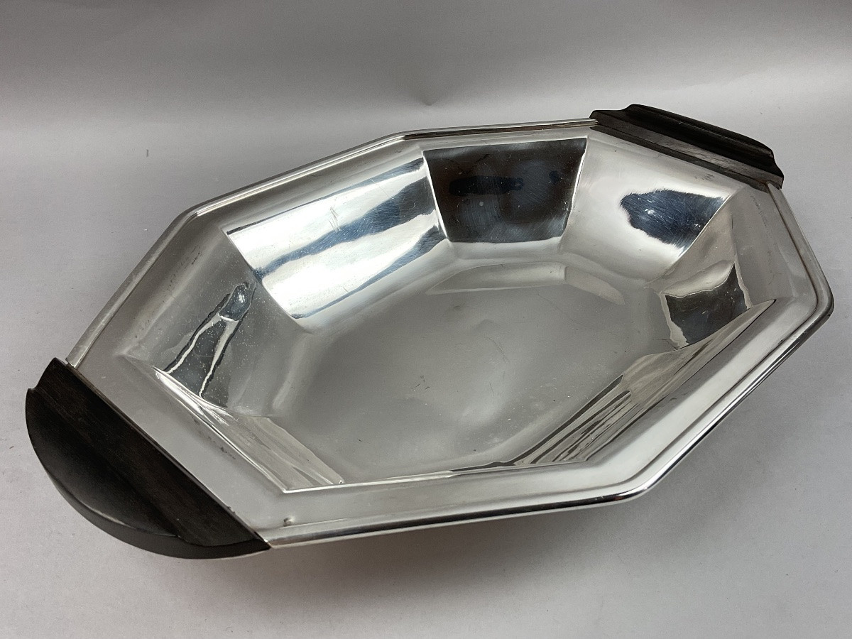 Art Deco Style Bread Basket In Silver Metal -photo-3