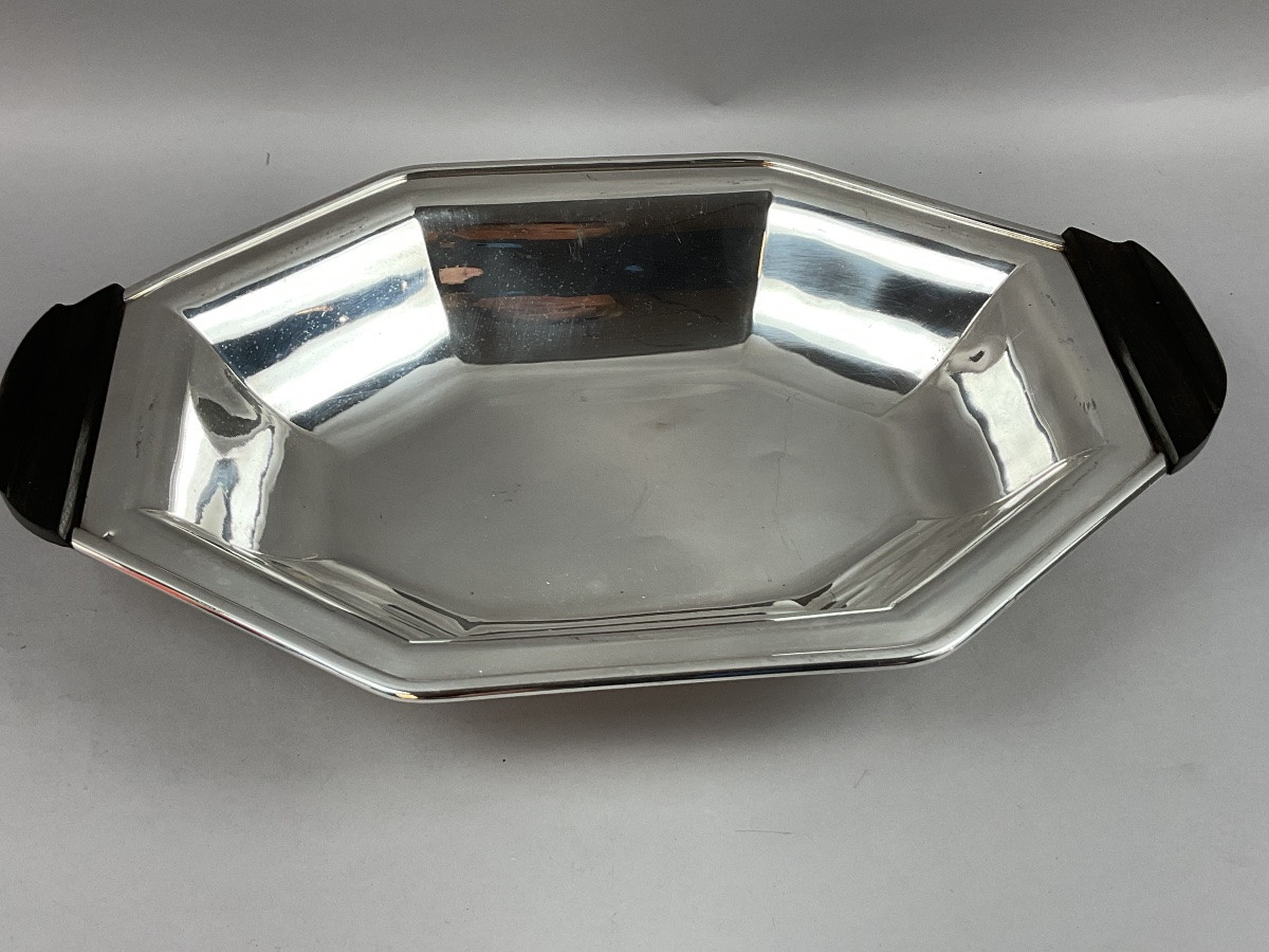 Art Deco Style Bread Basket In Silver Metal -photo-4