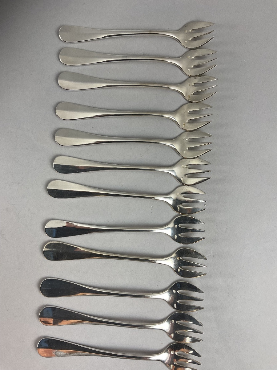 Silver-plated Oyster Forks, Baguette Style