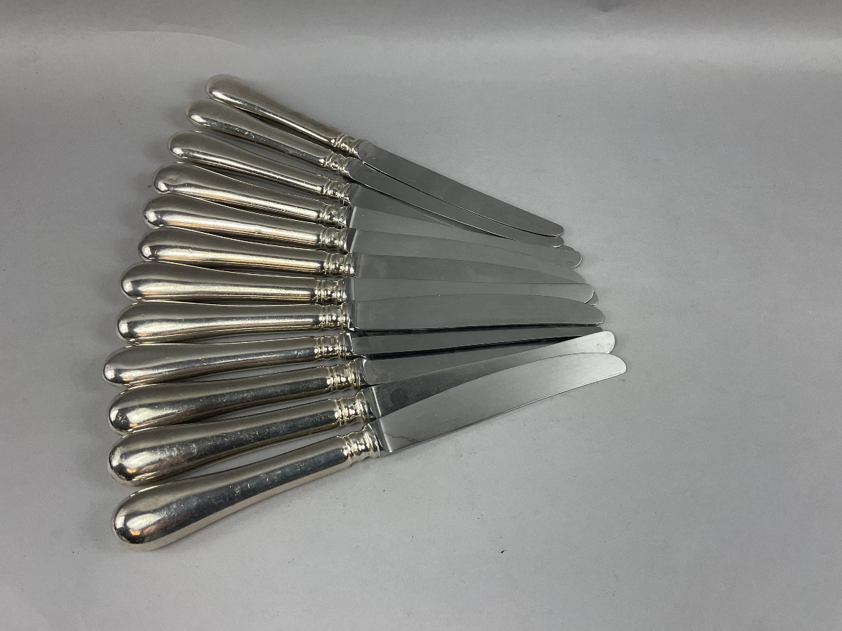12 Baguette-style Table Knives In Silver Metal 