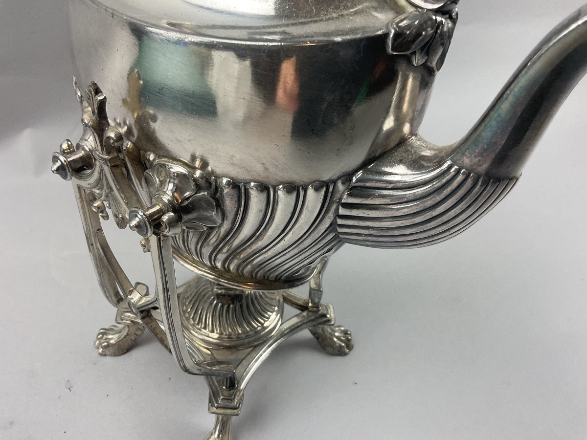 Théière Samovar à  côté ancien en  métal argenté anglais -photo-1