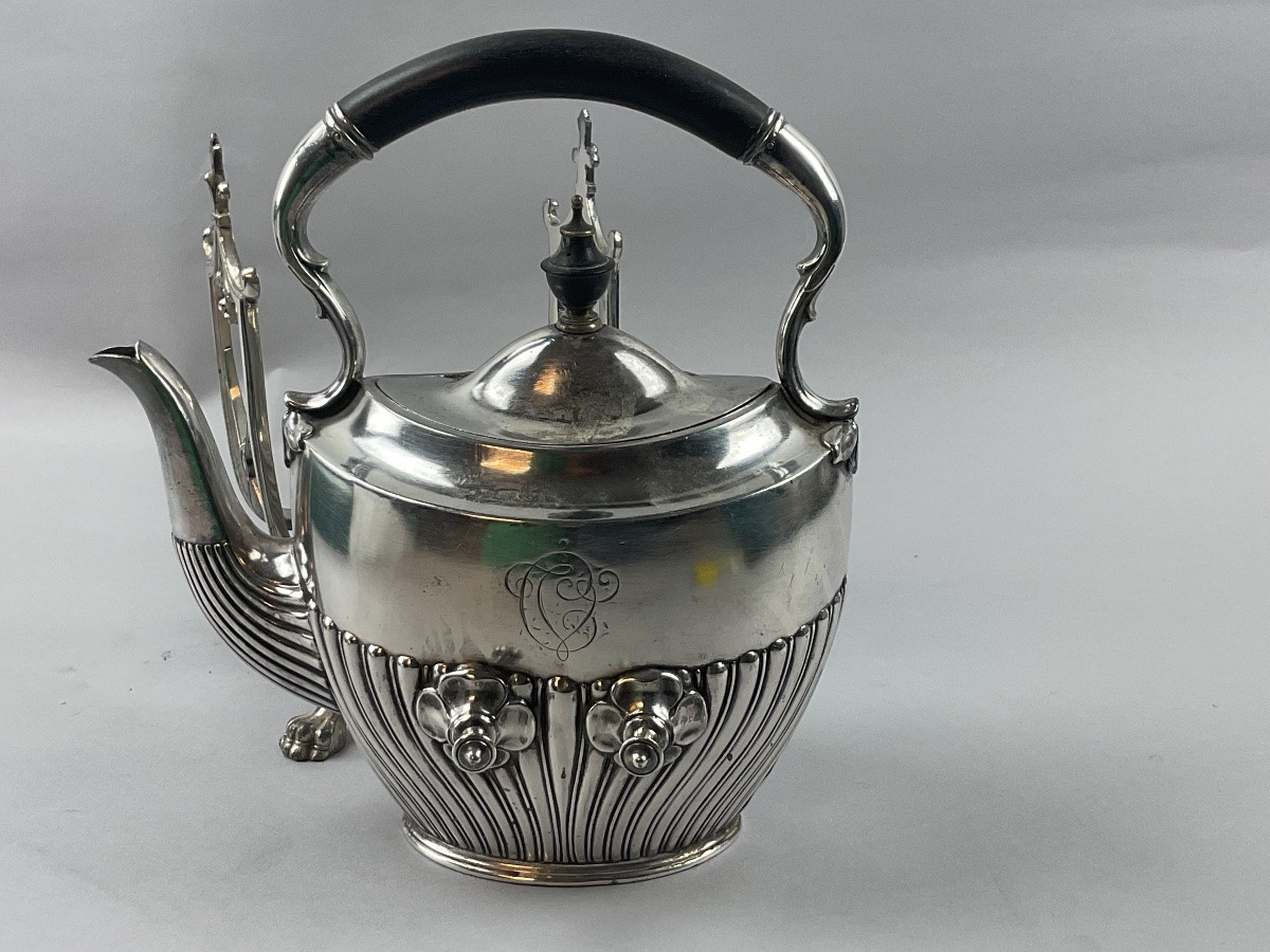 Théière Samovar à  côté ancien en  métal argenté anglais -photo-2