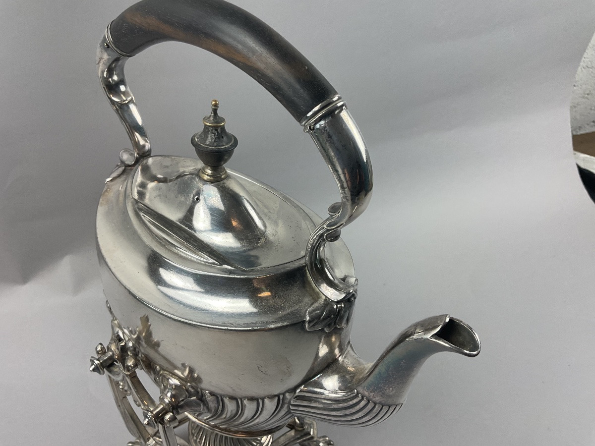 Théière Samovar à  côté ancien en  métal argenté anglais -photo-5