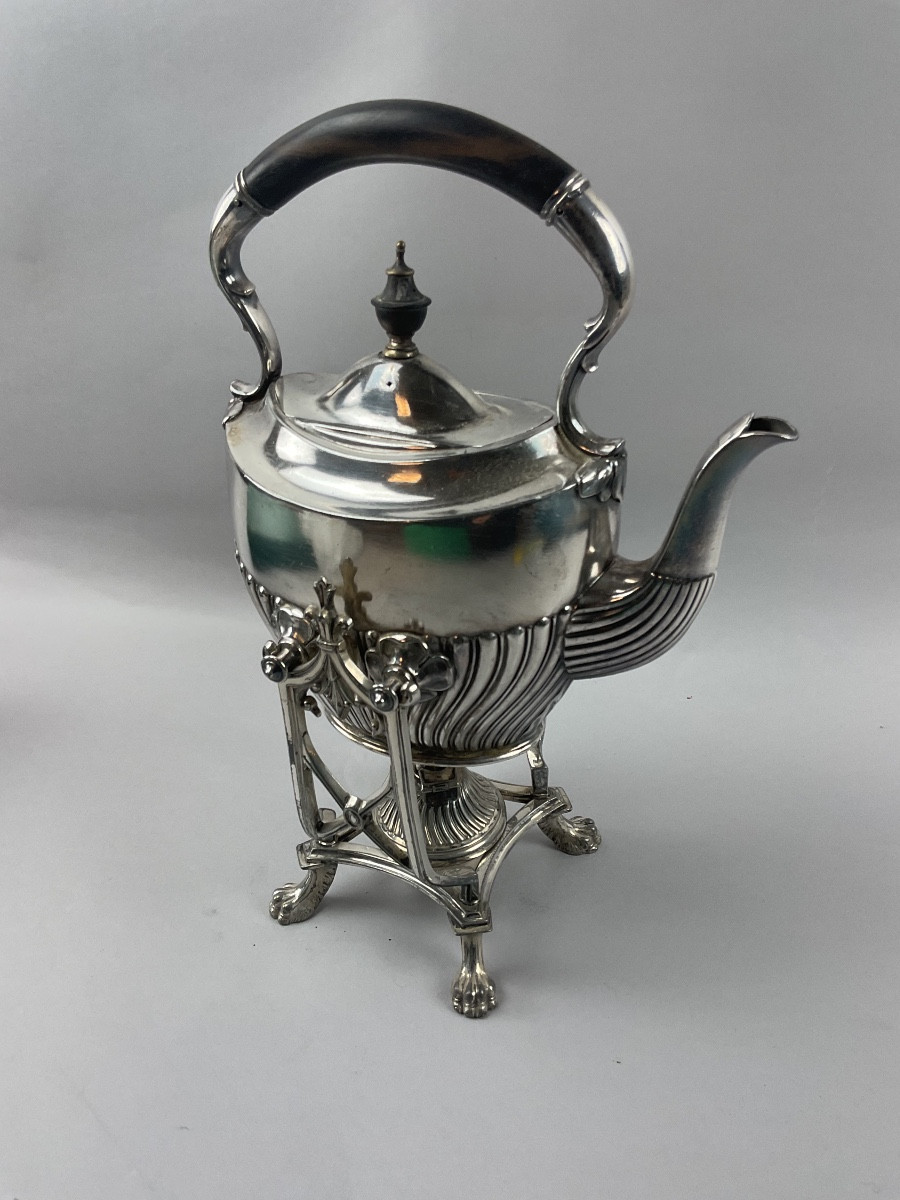 Théière Samovar à  côté ancien en  métal argenté anglais 