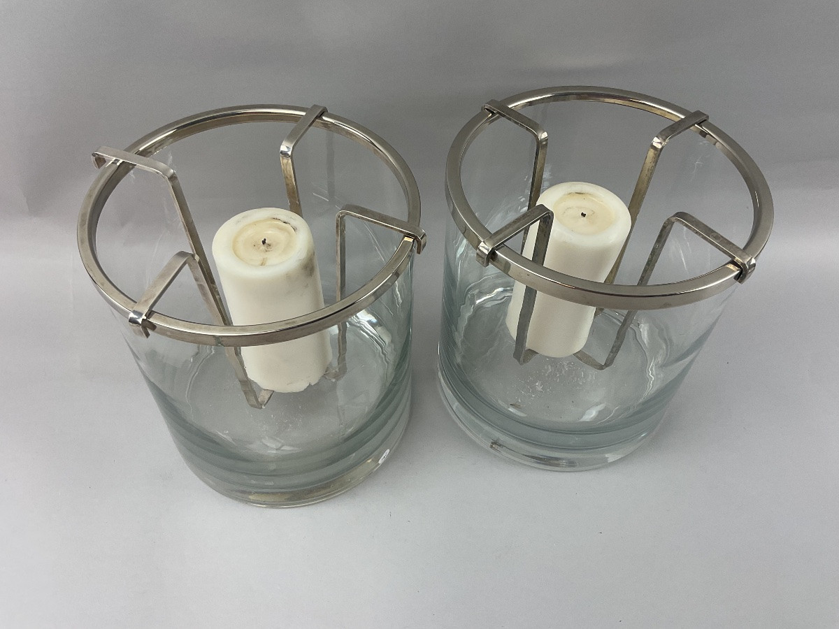 Paire de seaux à champagne ou photophores  en verre et métal argenté -photo-4