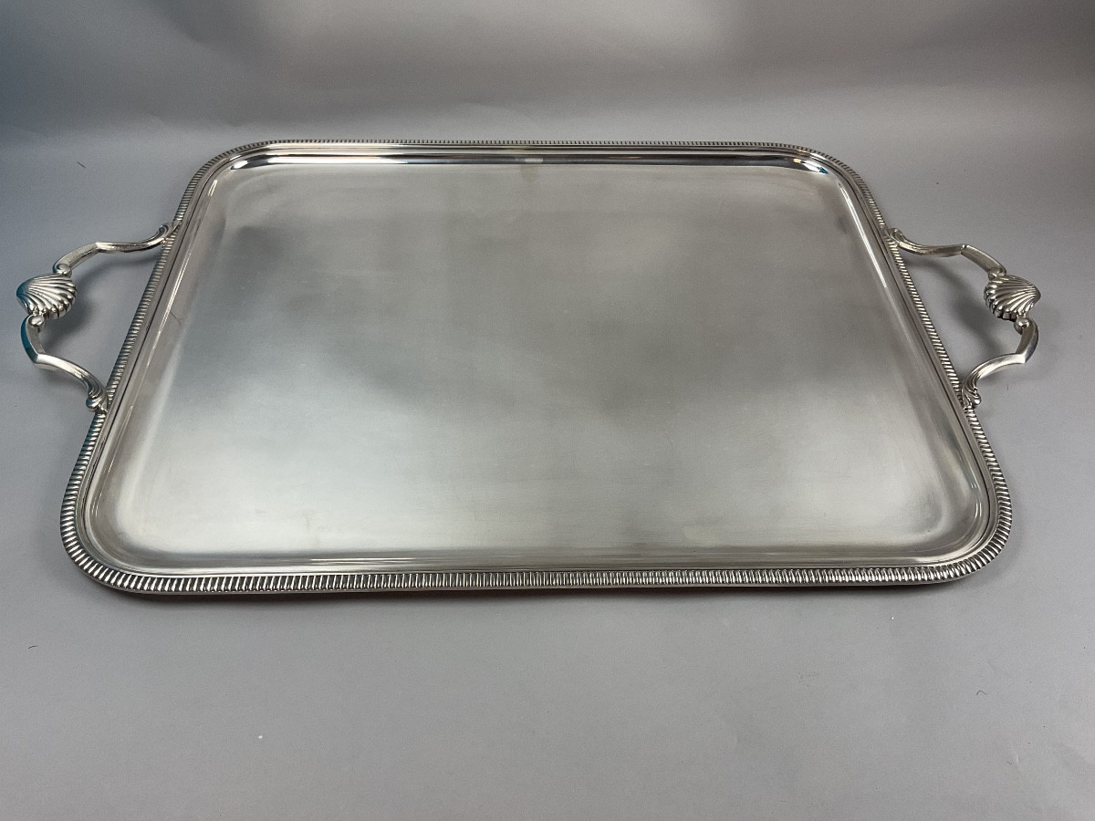 Plateau de service en metal argente 