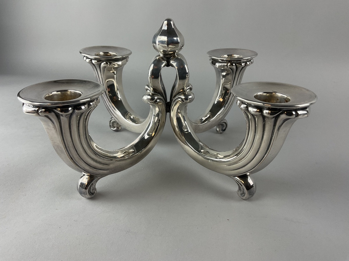 Pair Of Silver-plated Metal Candelabras Or Table Ends-photo-2