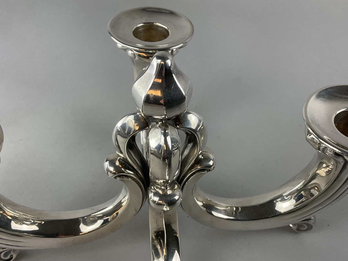 Pair Of Silver-plated Metal Candelabras Or Table Ends-photo-3