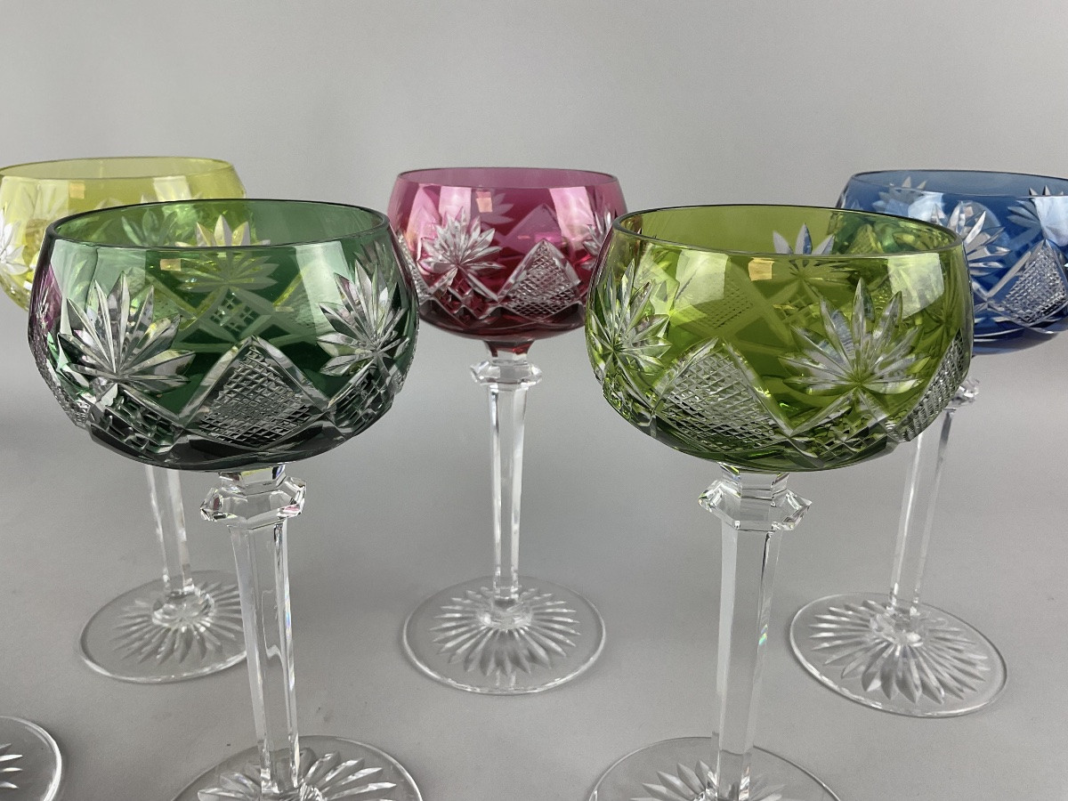 Six Val St Lambert Colored Wine Glasses-photo-2