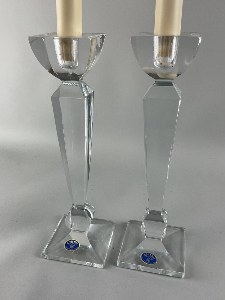 Paire de chandeliers en cristal de Bohème -photo-3