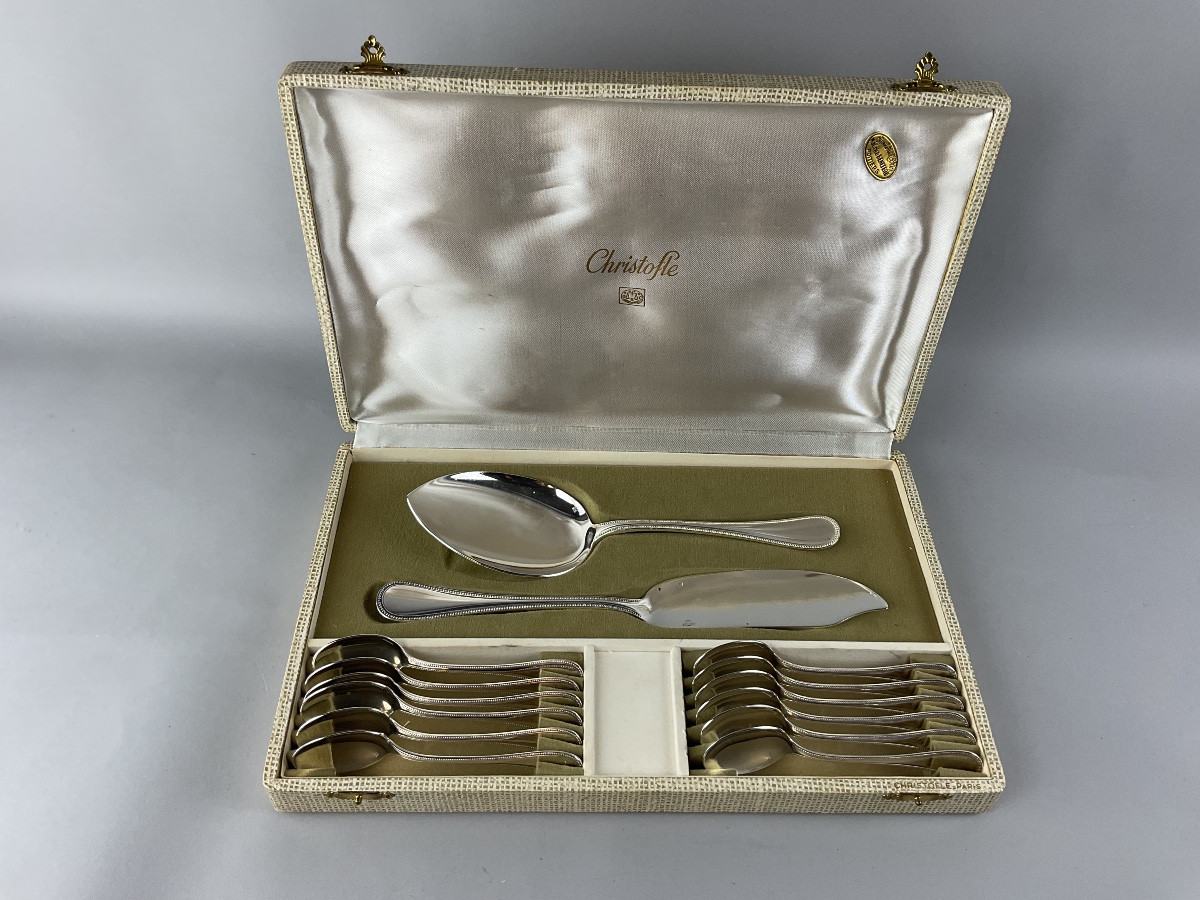 Set Of Twelve Christofle Pearl-patterned Ice Cream Spoons -photo-2
