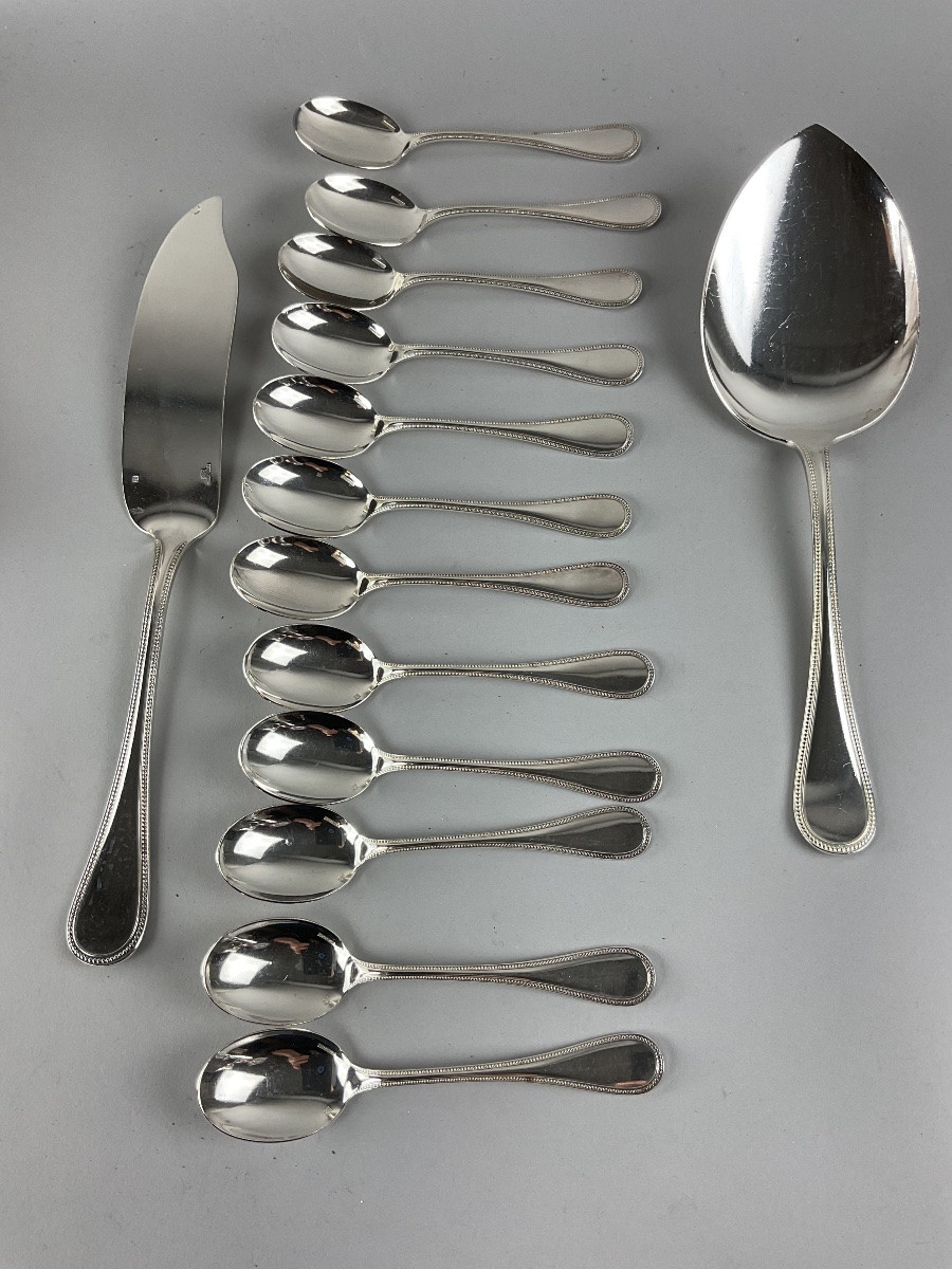 Set Of Twelve Christofle Pearl-patterned Ice Cream Spoons -photo-3
