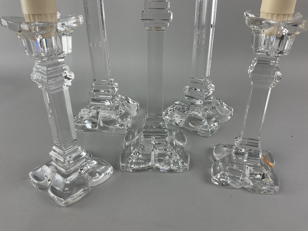 Série de cinq bougeoirs en cristal -photo-2
