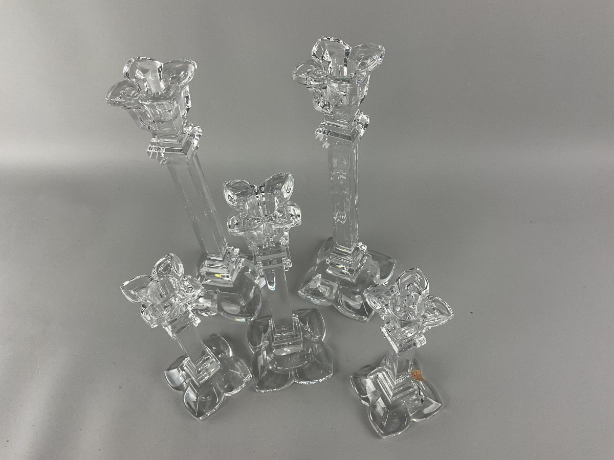 Série de cinq bougeoirs en cristal -photo-3