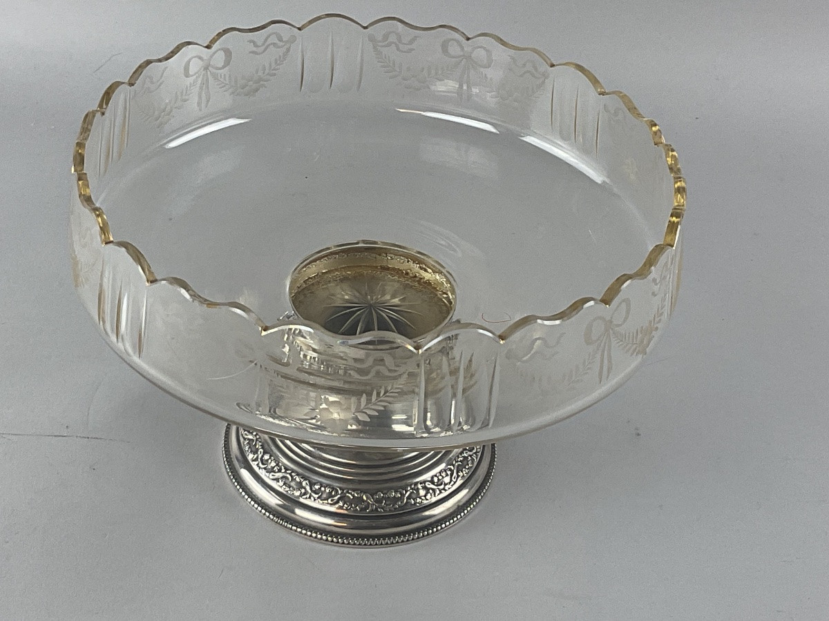 Compotier ou coupe en cristal & argent -photo-3