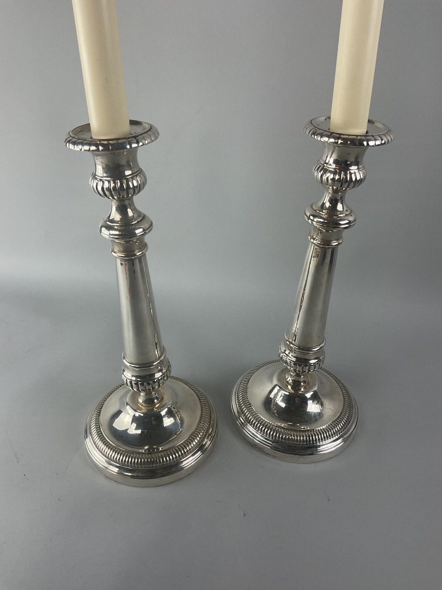Pair Of Silver-plated Metal Candlesticks -photo-3
