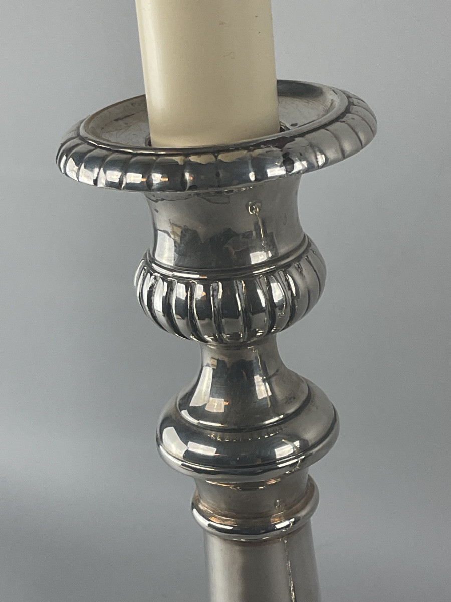 Pair Of Silver-plated Metal Candlesticks -photo-4