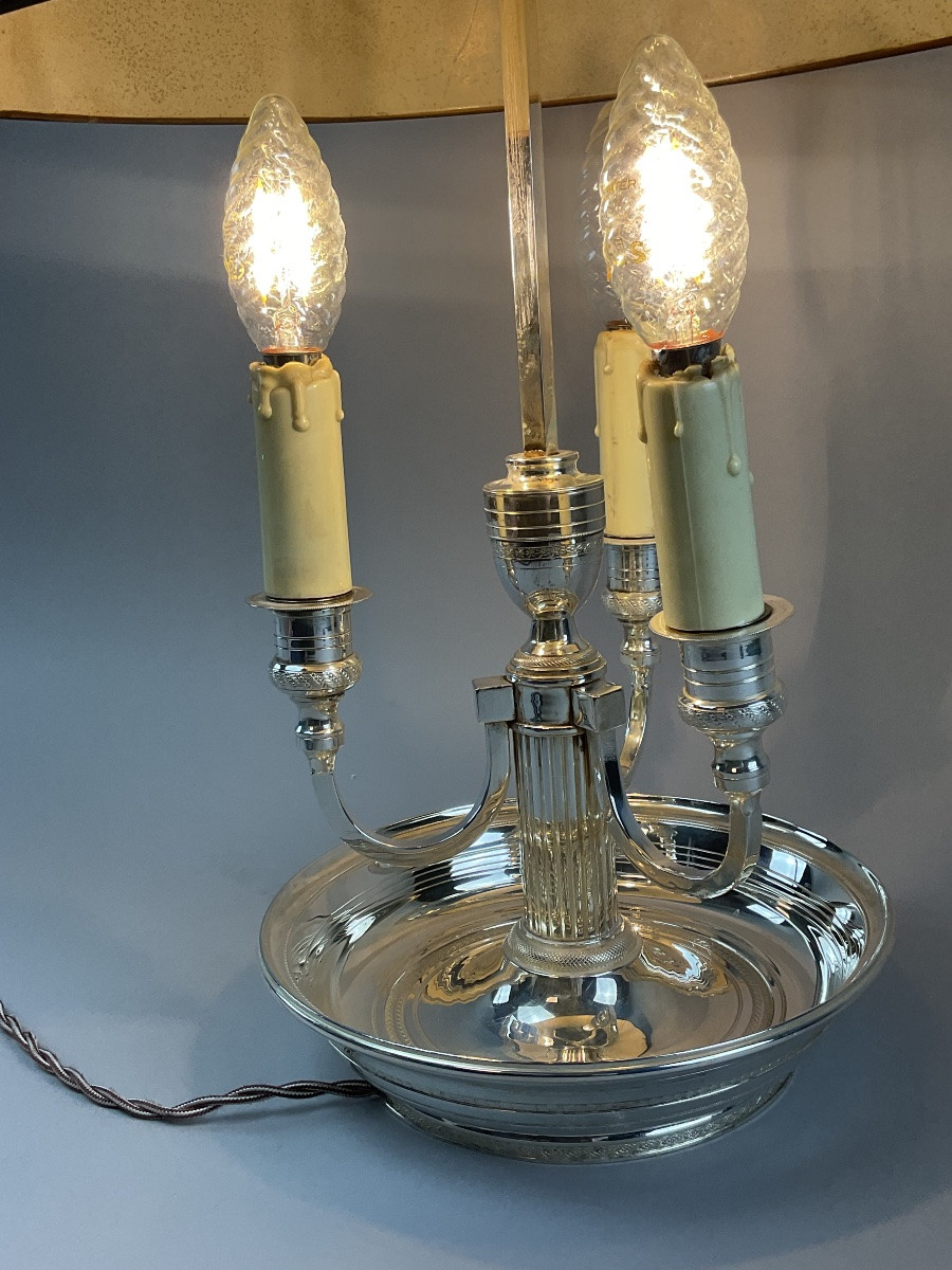 Lampe bouillotte en bronze argenté trois bras de lumière -photo-3