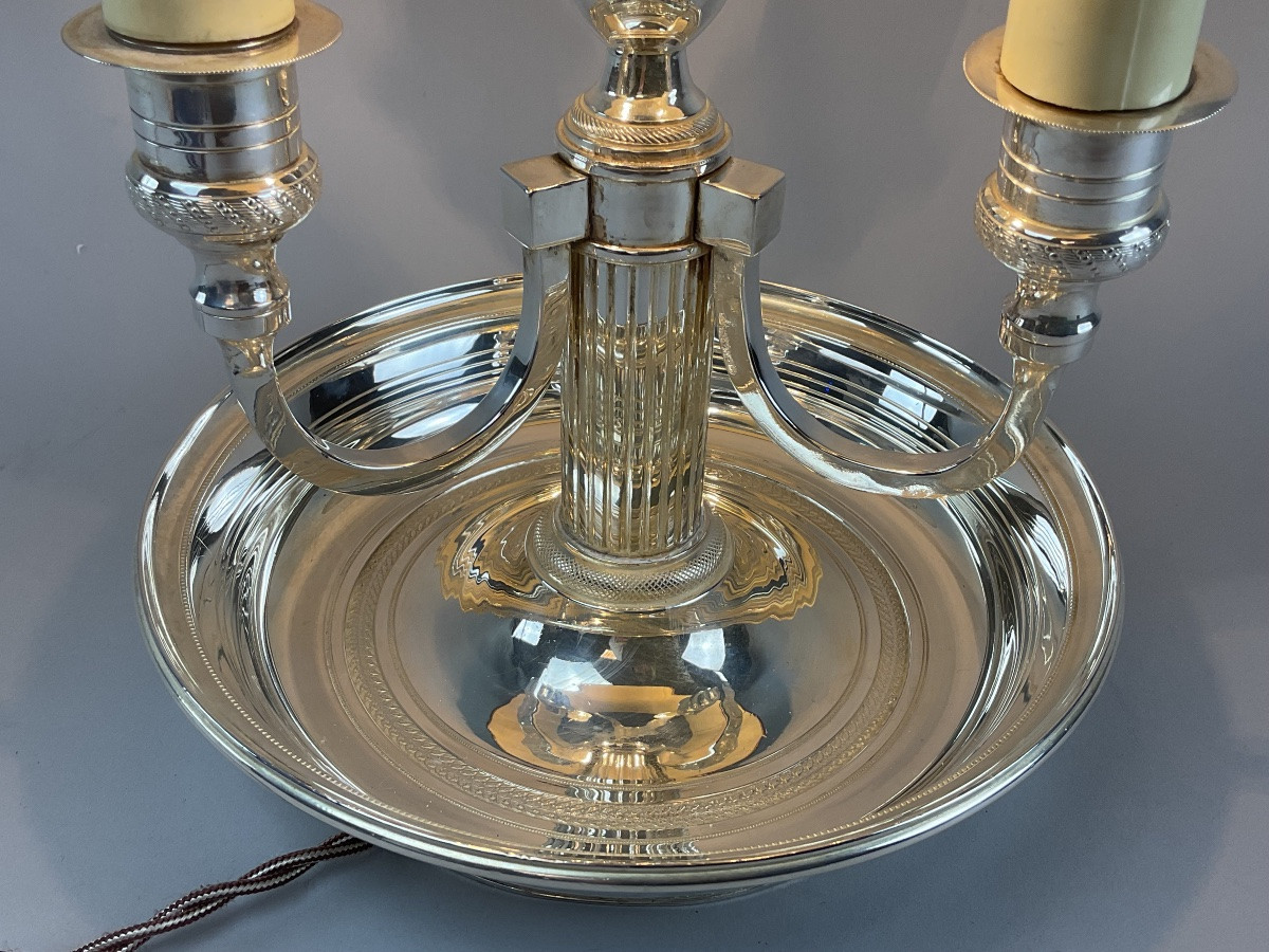 Lampe bouillotte en bronze argenté trois bras de lumière -photo-4
