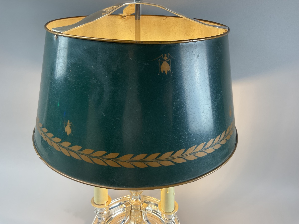 Lampe bouillotte en bronze argenté trois bras de lumière -photo-1