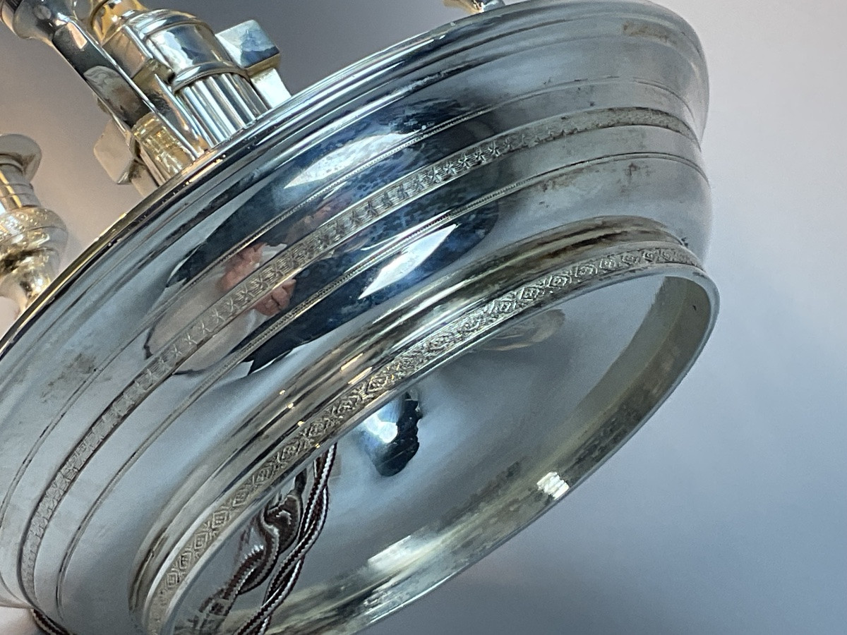 Lampe bouillotte en bronze argenté trois bras de lumière -photo-2