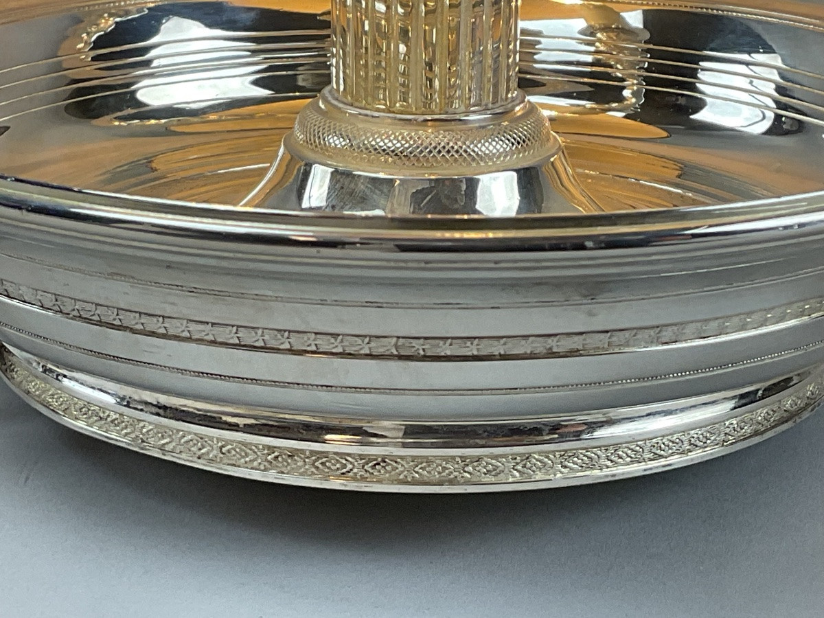 Lampe bouillotte en bronze argenté trois bras de lumière -photo-3