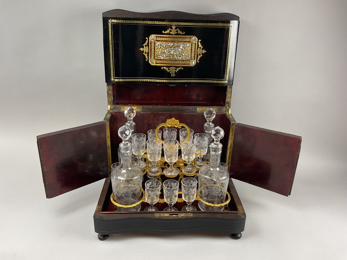 Napoleon III Liquor Cabinet In Ebony Veneer And Boulle Marquetry