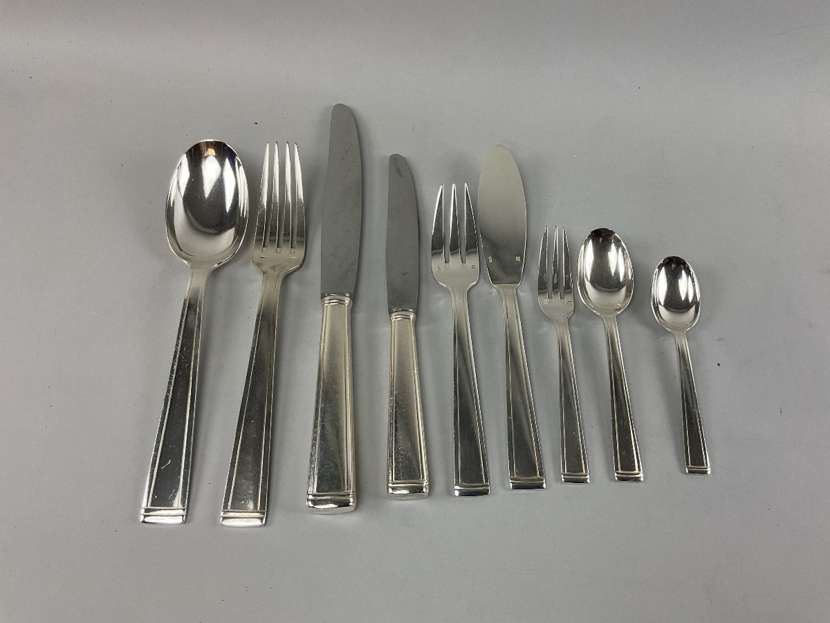 Art Deco Style Flatware Set By Ravinet d'Enfert, 104 Pieces 