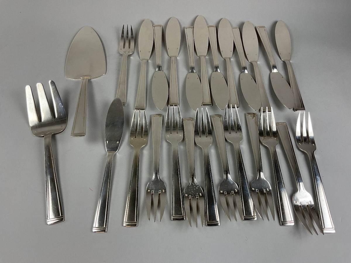 Couverts à poisson modèle Polo signé Ravinet D’Enfert style art déco -photo-1