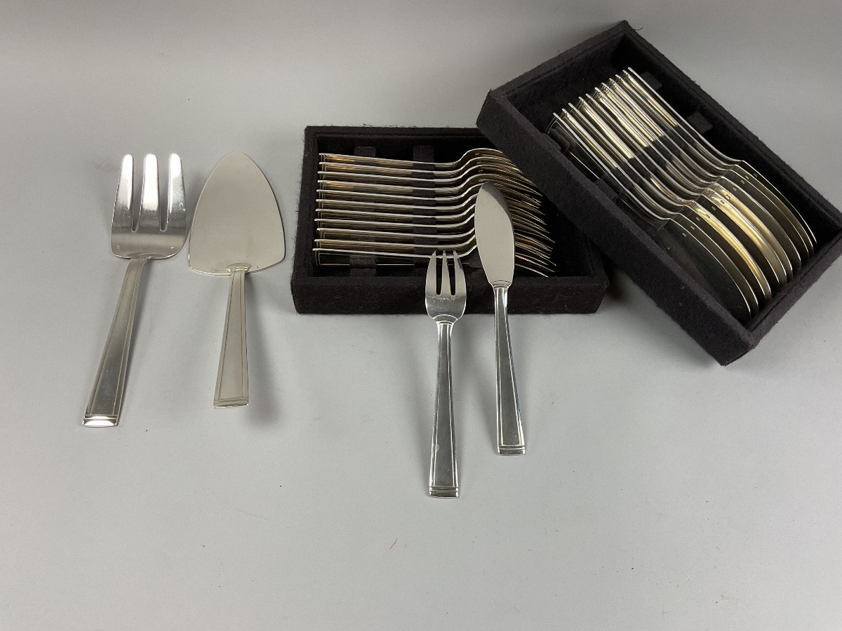 Couverts à poisson modèle Polo signé Ravinet D’Enfert style art déco -photo-3