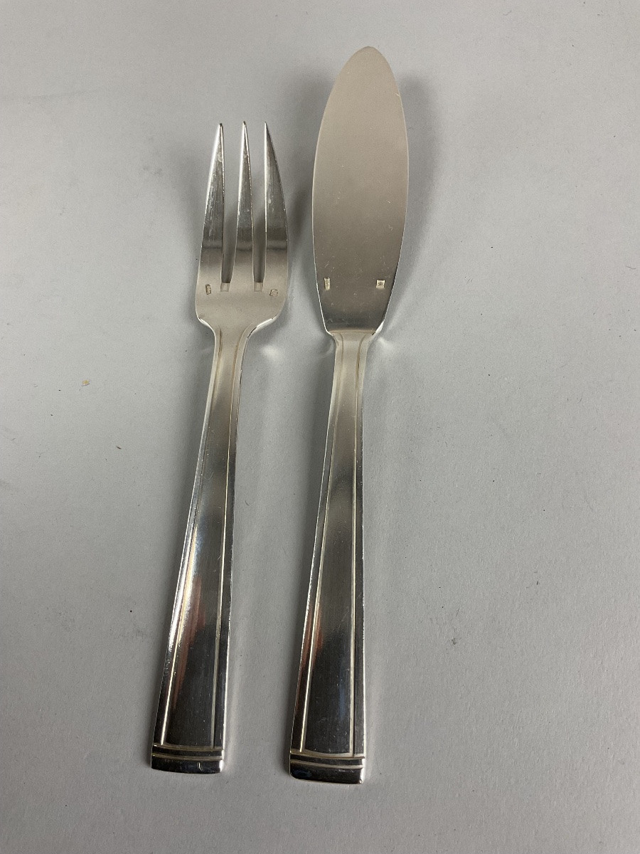 Couverts à poisson modèle Polo signé Ravinet D’Enfert style art déco -photo-4