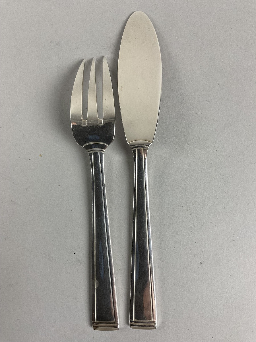 Couverts à poisson modèle Polo signé Ravinet D’Enfert style art déco -photo-5