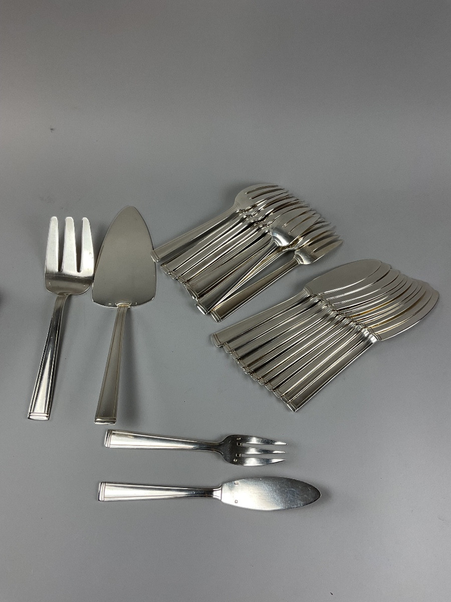 Couverts à poisson modèle Polo signé Ravinet D’Enfert style art déco 