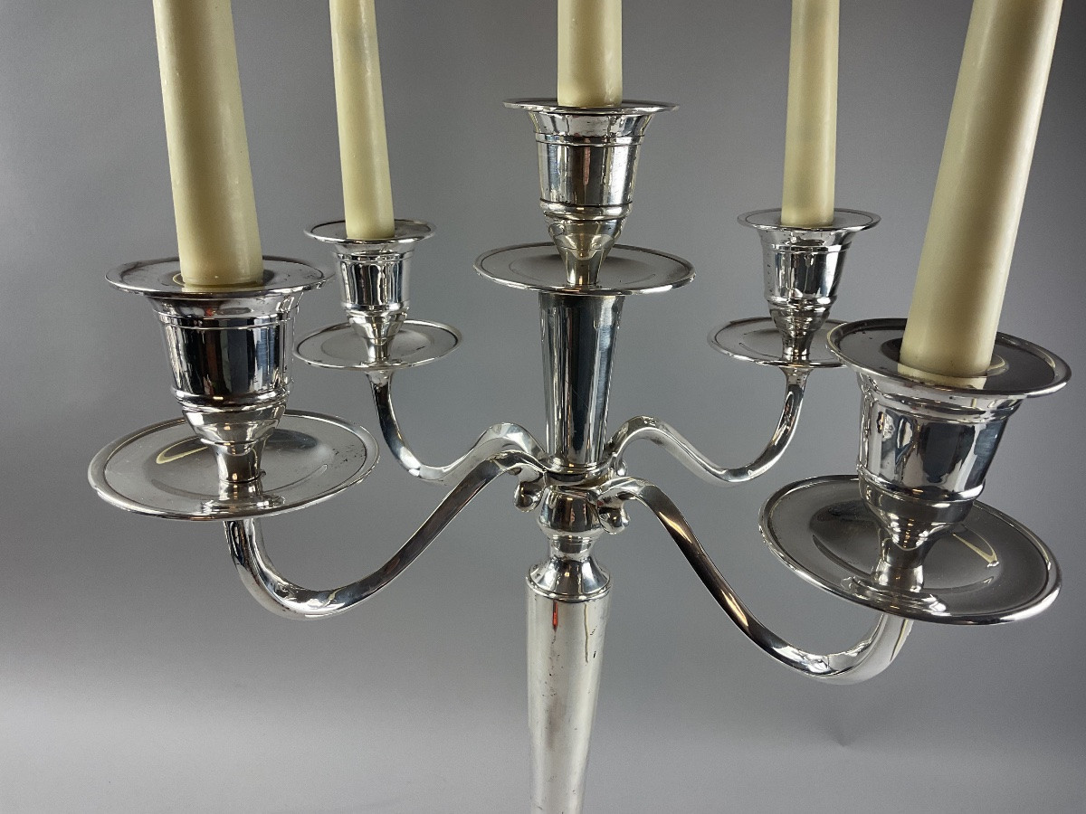 Silver-plated Metal Candelabra With 4 Branches And 5 Lights-photo-4