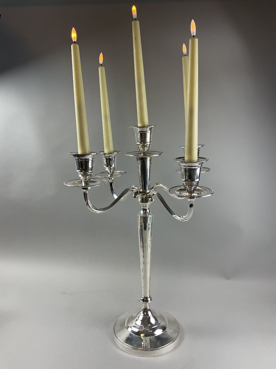 Silver-plated Metal Candelabra With 4 Branches And 5 Lights