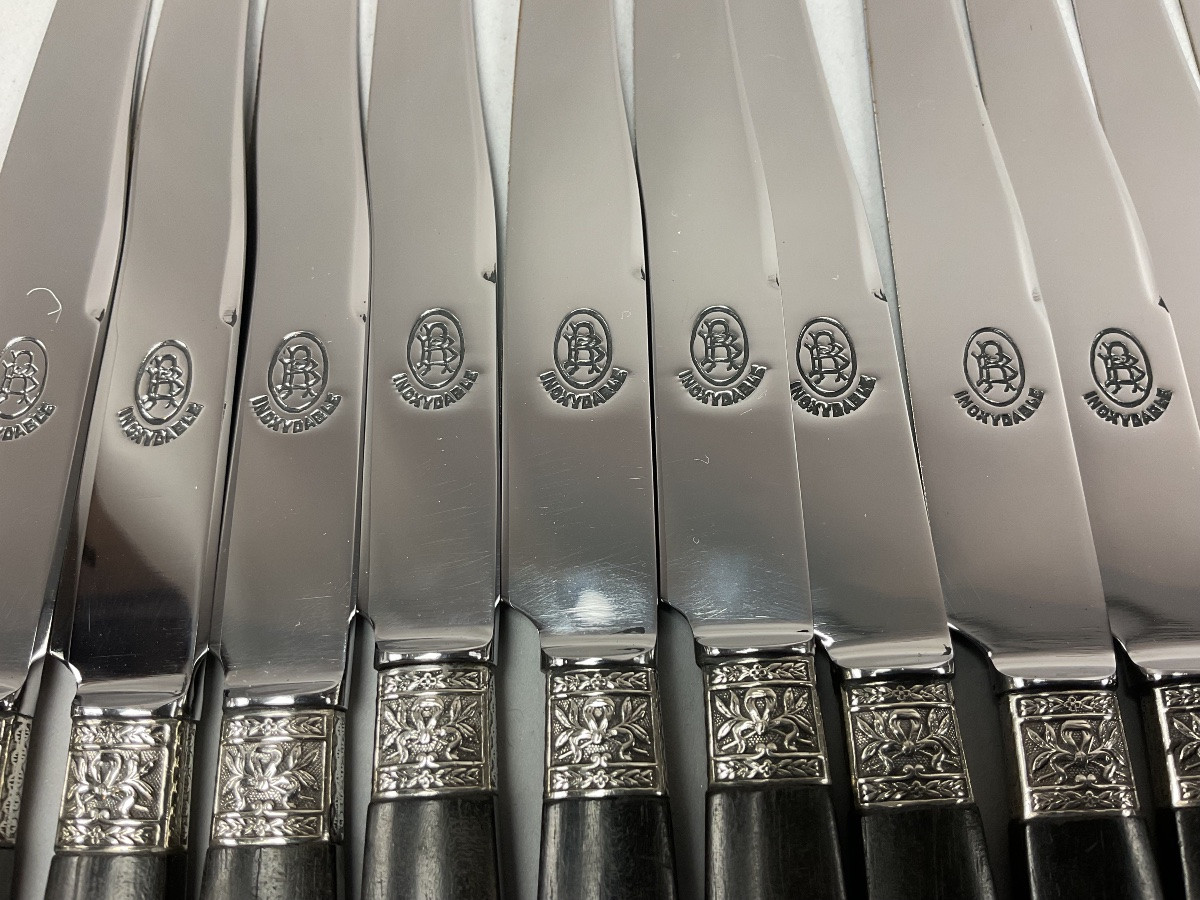 Couteaux à fromage ou entremet manche ébène virole argent -photo-2