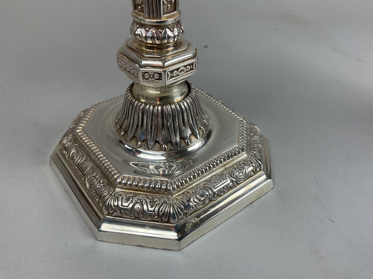 Set Of Two Christofle Duperier Candlesticks And Candelabra-photo-2