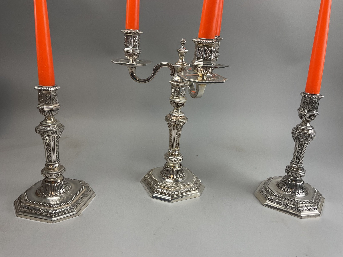 Set Of Two Christofle Duperier Candlesticks And Candelabra-photo-4